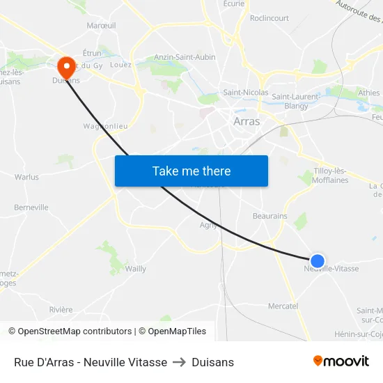 Rue D'Arras - Neuville Vitasse to Duisans map