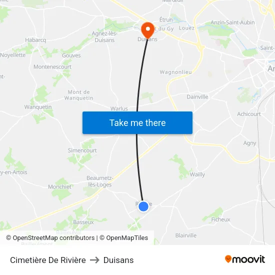 Cimetière De Rivière to Duisans map