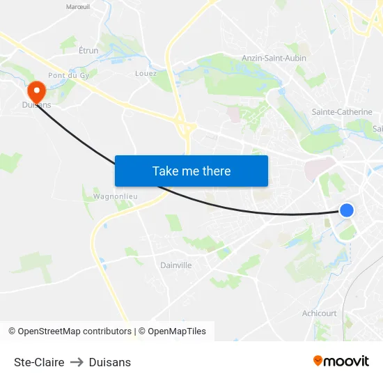 Ste-Claire to Duisans map