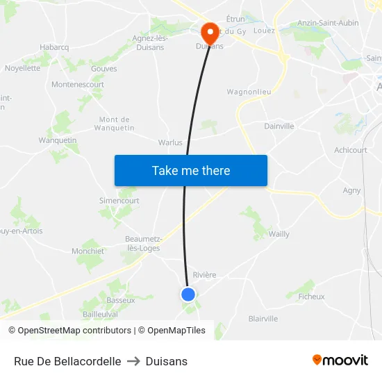 Rue De Bellacordelle to Duisans map