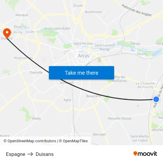 Espagne to Duisans map