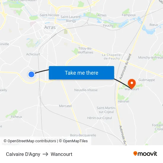 Calvaire D'Agny to Wancourt map
