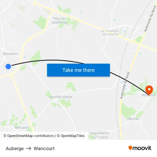 Auberge to Wancourt map
