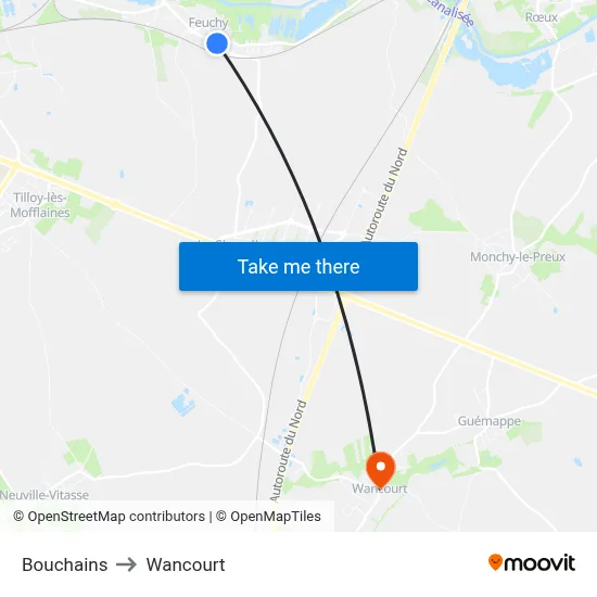 Bouchains to Wancourt map