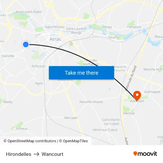 Hirondelles to Wancourt map