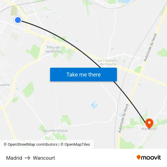 Madrid to Wancourt map