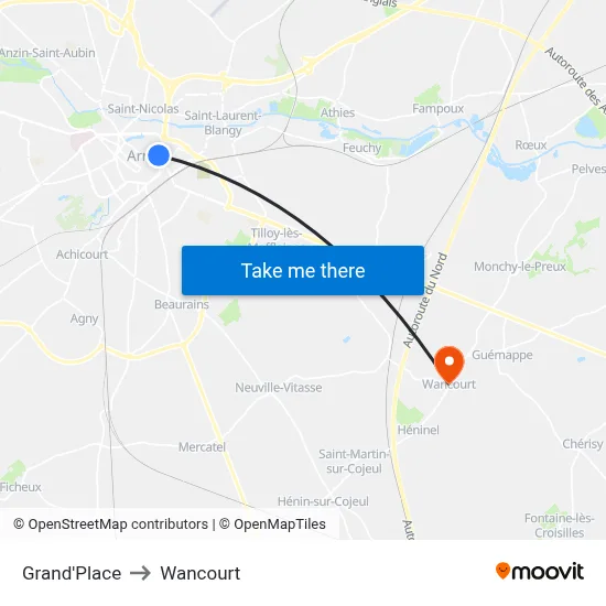 Grand'Place to Wancourt map