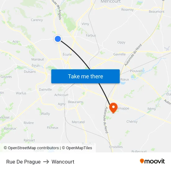 Rue De Prague to Wancourt map