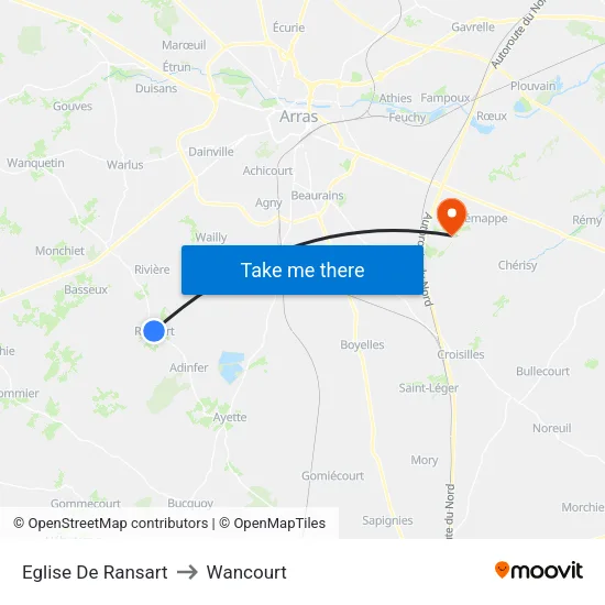 Eglise De Ransart to Wancourt map