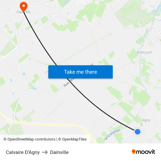Calvaire D'Agny to Dainville map