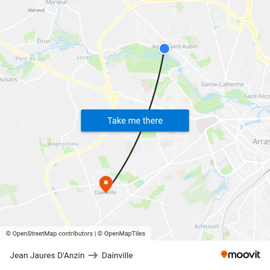 Jean Jaures D'Anzin to Dainville map