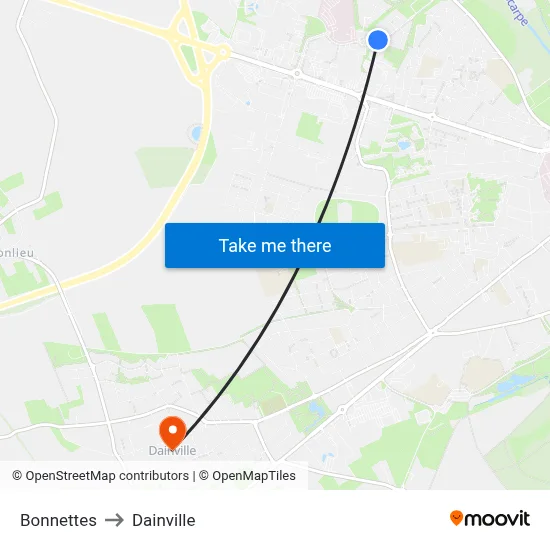 Bonnettes to Dainville map