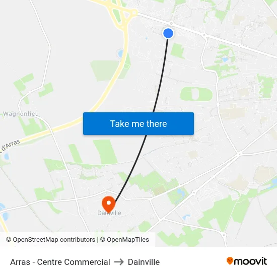 Arras - Centre Commercial to Dainville map