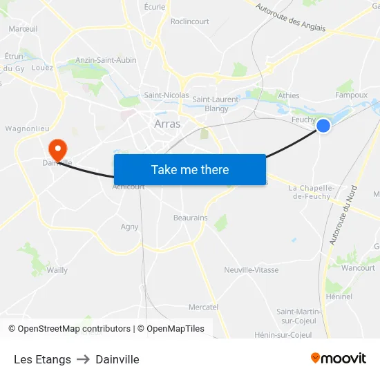 Les Etangs to Dainville map