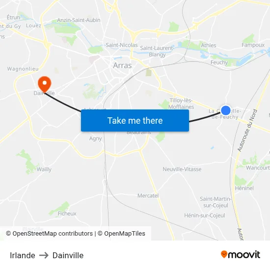 Irlande to Dainville map