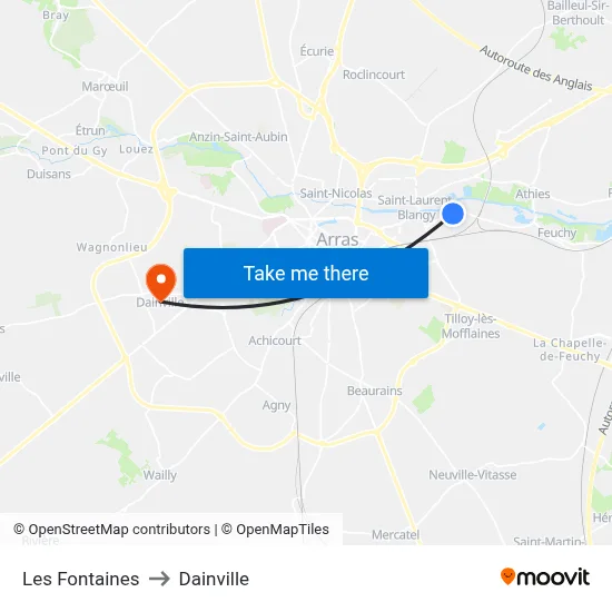 Les Fontaines to Dainville map