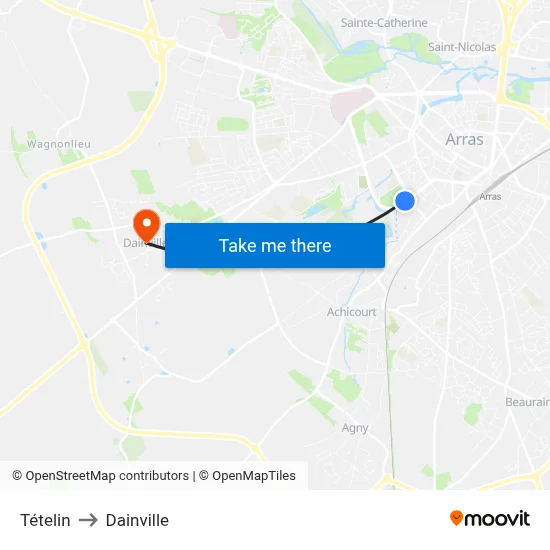 Tételin to Dainville map