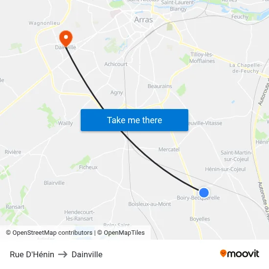 Rue D'Hénin to Dainville map