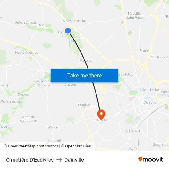Cimetière D'Ecoivres to Dainville map