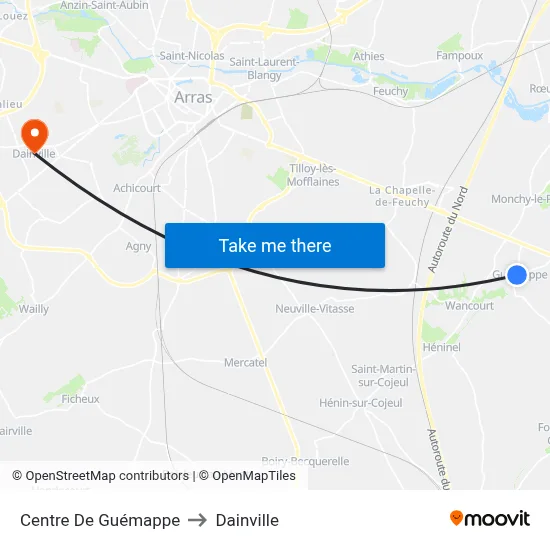 Centre De Guémappe to Dainville map