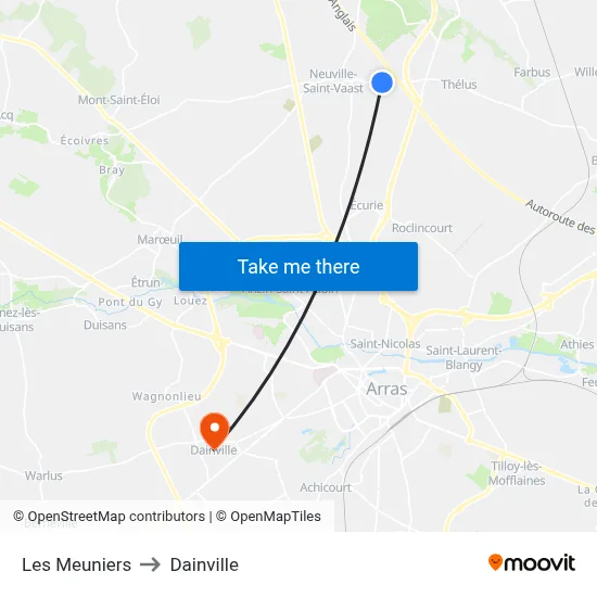 Les Meuniers to Dainville map