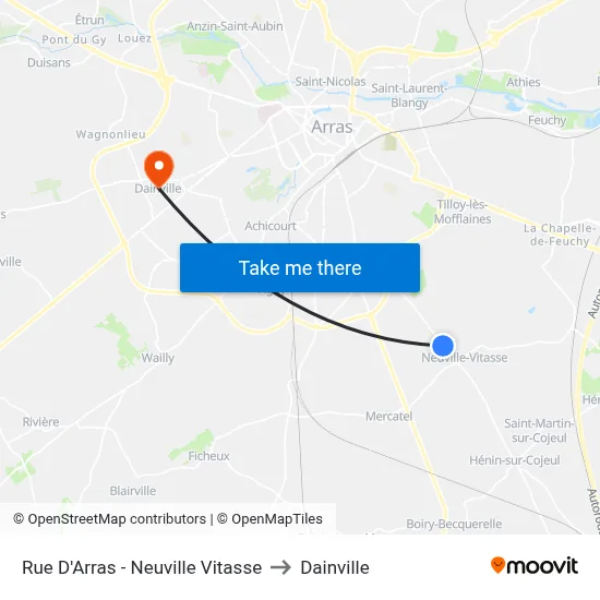 Rue D'Arras - Neuville Vitasse to Dainville map