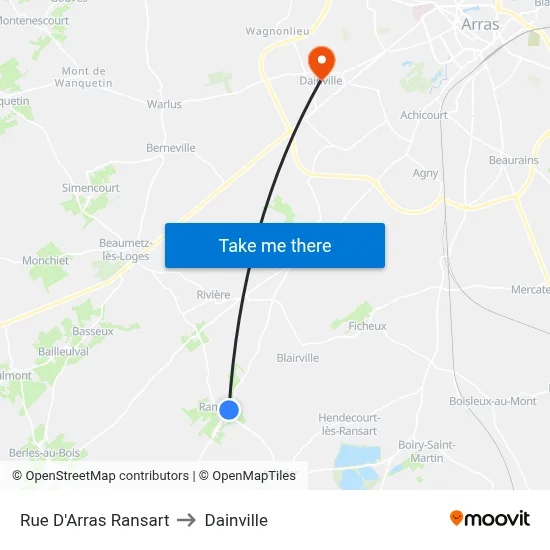 Rue D'Arras Ransart to Dainville map