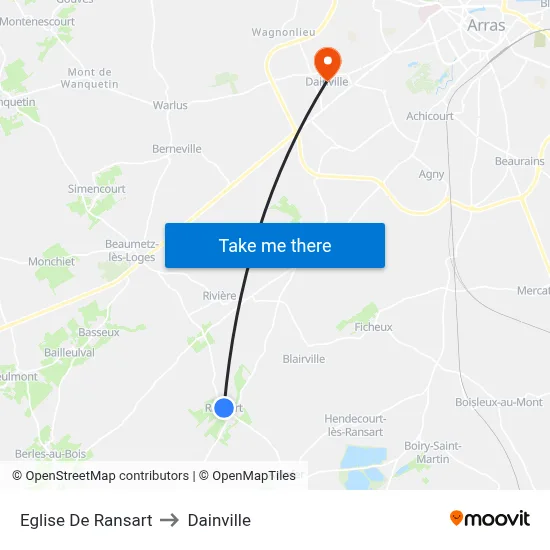 Eglise De Ransart to Dainville map