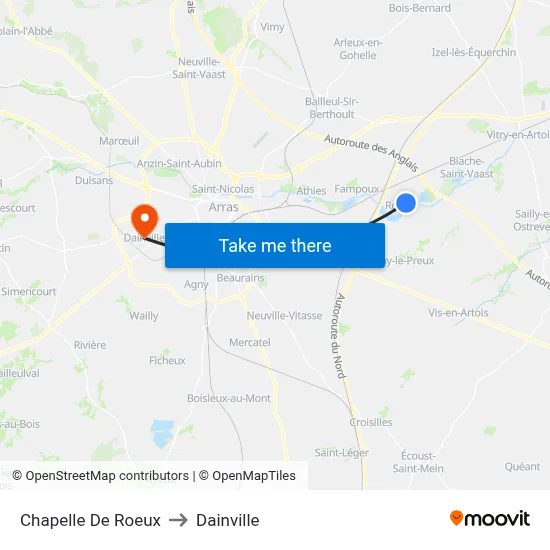 Chapelle De Roeux to Dainville map