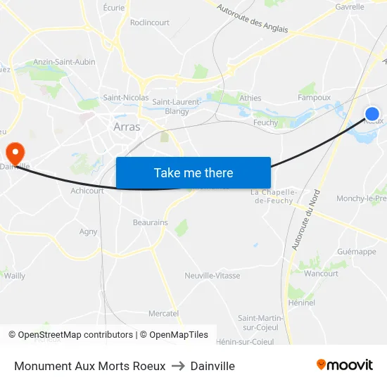 Monument Aux Morts Roeux to Dainville map