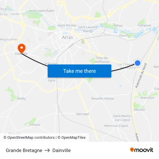 Grande Bretagne to Dainville map