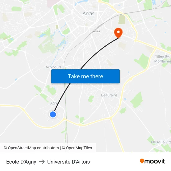 Ecole D'Agny to Université D'Artois map