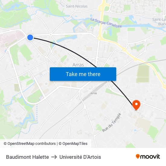 Baudimont Halette to Université D'Artois map
