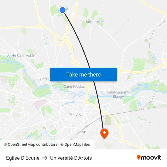 Eglise D'Ecurie to Université D'Artois map