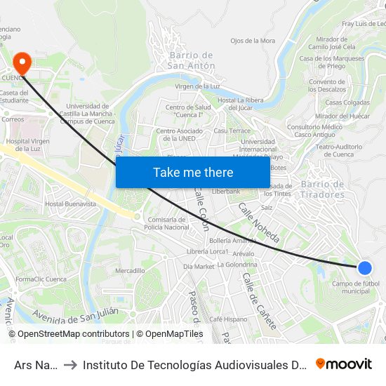 Ars Natura to Instituto De Tecnologías Audiovisuales De Cuenca - Itav map