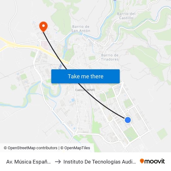 Av. Música Española - Ambulatorio to Instituto De Tecnologías Audiovisuales De Cuenca - Itav map