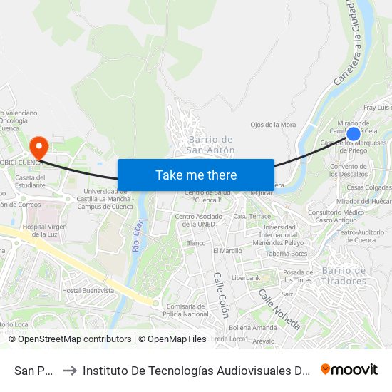 San Pedro to Instituto De Tecnologías Audiovisuales De Cuenca - Itav map