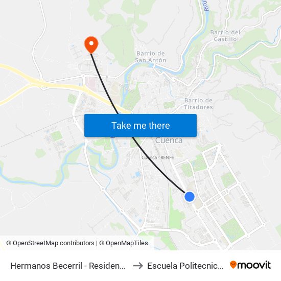Hermanos Becerril - Residencial San José (20) to Escuela Politecnica De Cuenca map