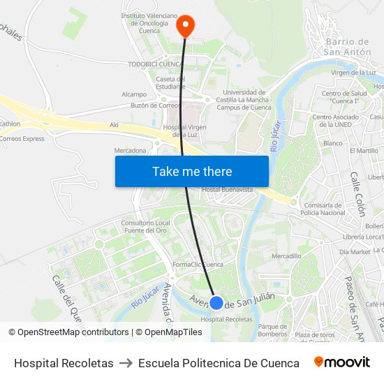 Hospital Recoletas to Escuela Politecnica De Cuenca map