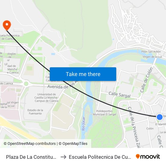 Plaza De La Constitución to Escuela Politecnica De Cuenca map