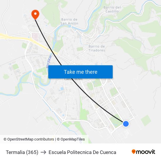 Termalia (365) to Escuela Politecnica De Cuenca map