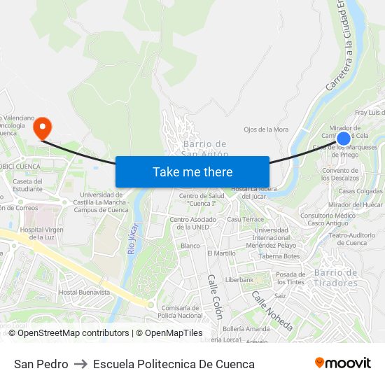 San Pedro to Escuela Politecnica De Cuenca map