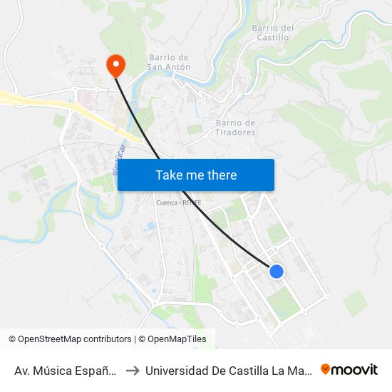 Av. Música Española - Ambulatorio to Universidad De Castilla La Mancha - Campus De Cuenca map