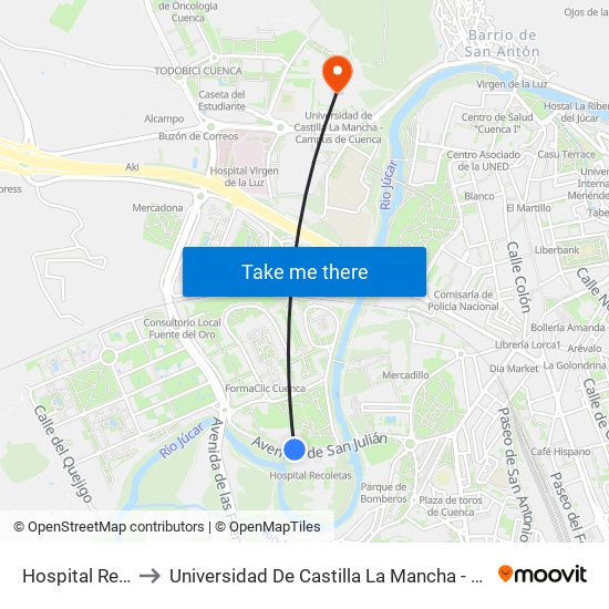 Hospital Recoletas to Universidad De Castilla La Mancha - Campus De Cuenca map