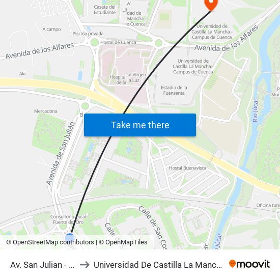 Av. San Julian - Ambulatorio to Universidad De Castilla La Mancha - Campus De Cuenca map