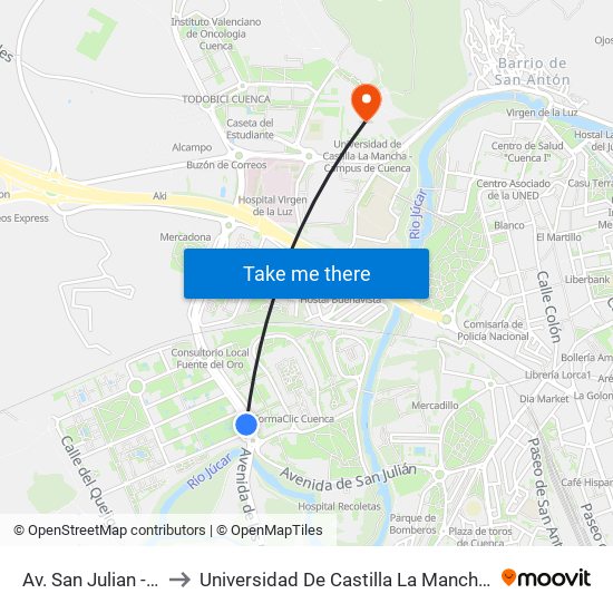 Av. San Julian - Los Olmos to Universidad De Castilla La Mancha - Campus De Cuenca map