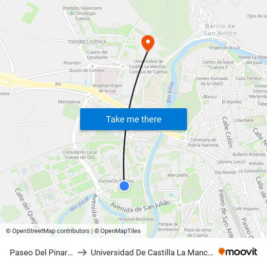 Paseo Del Pinar - San Cosme to Universidad De Castilla La Mancha - Campus De Cuenca map