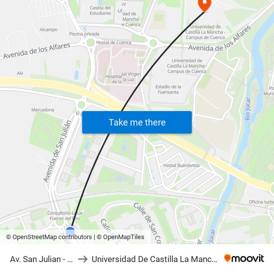 Av. San Julian - Ambulatorio to Universidad De Castilla La Mancha - Campus De Cuenca map