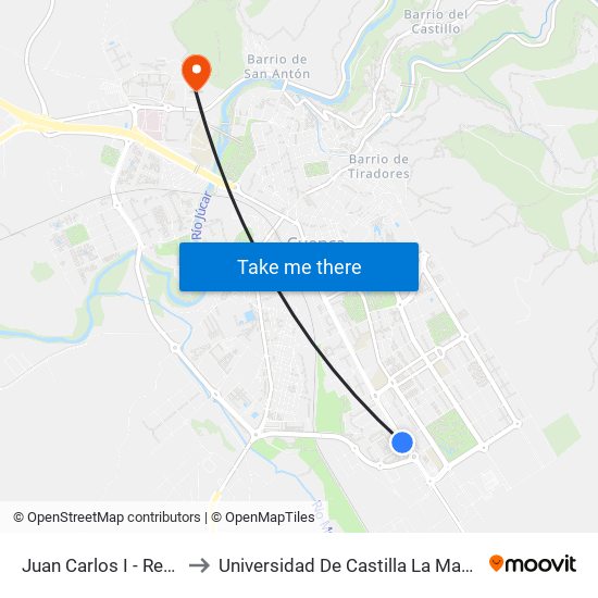 Juan Carlos I - Residencial Villaluz to Universidad De Castilla La Mancha - Campus De Cuenca map