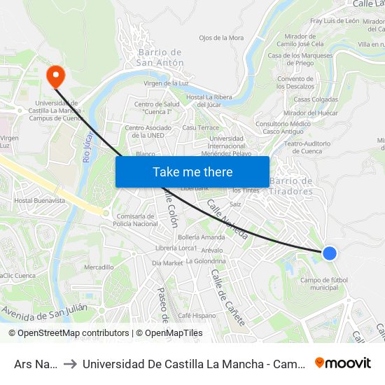 Ars Natura to Universidad De Castilla La Mancha - Campus De Cuenca map